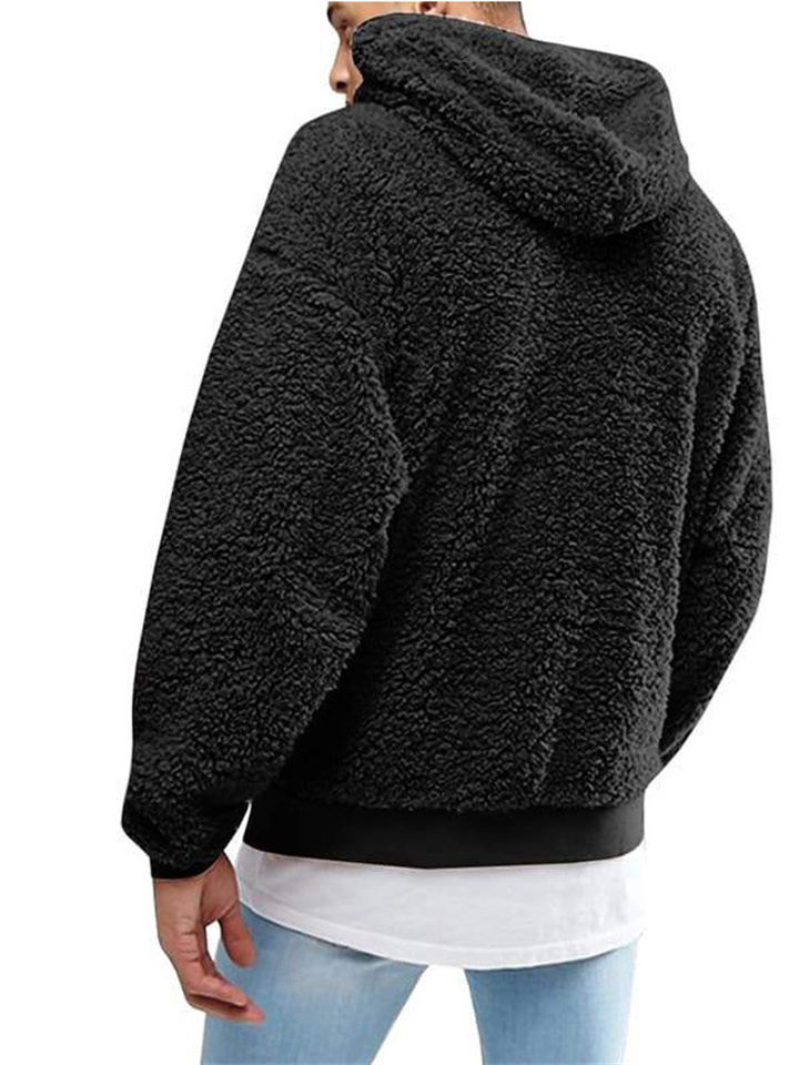Casual Long-sleeved Collarless Round Neck Plush Padded Hooded Men's Sweater Gray Green Black Pink Coffee Color