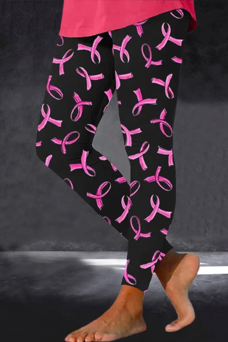 Tiboyz Women's Breast Cancer Awareness Pink Ribbon Print Leggings
