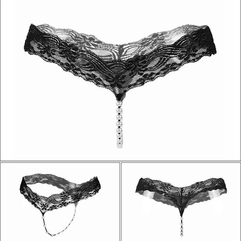Billionm String Femme Sexy Lace Pearl Panties Underpants Women Lingerie Sexy Hot Porn Low Rise Thongs Black Tangas Underwear for Sex