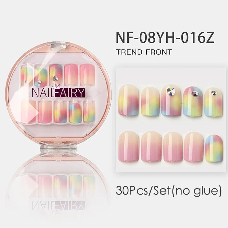 Fake Nails Press Coffin False with Glue Set Packaging Full Artificial Short Kiss Detachable Stick Designs Art Tipsy Cover Box-Nail Inspo