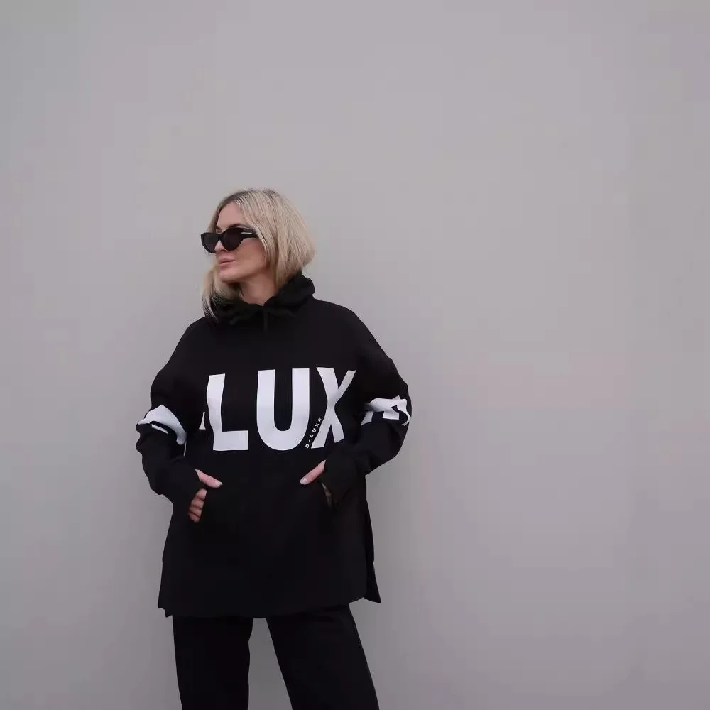 Nigikala Nigikala New Casual Fashion Letter Printing Hooded Long-Sleeved Edswoman