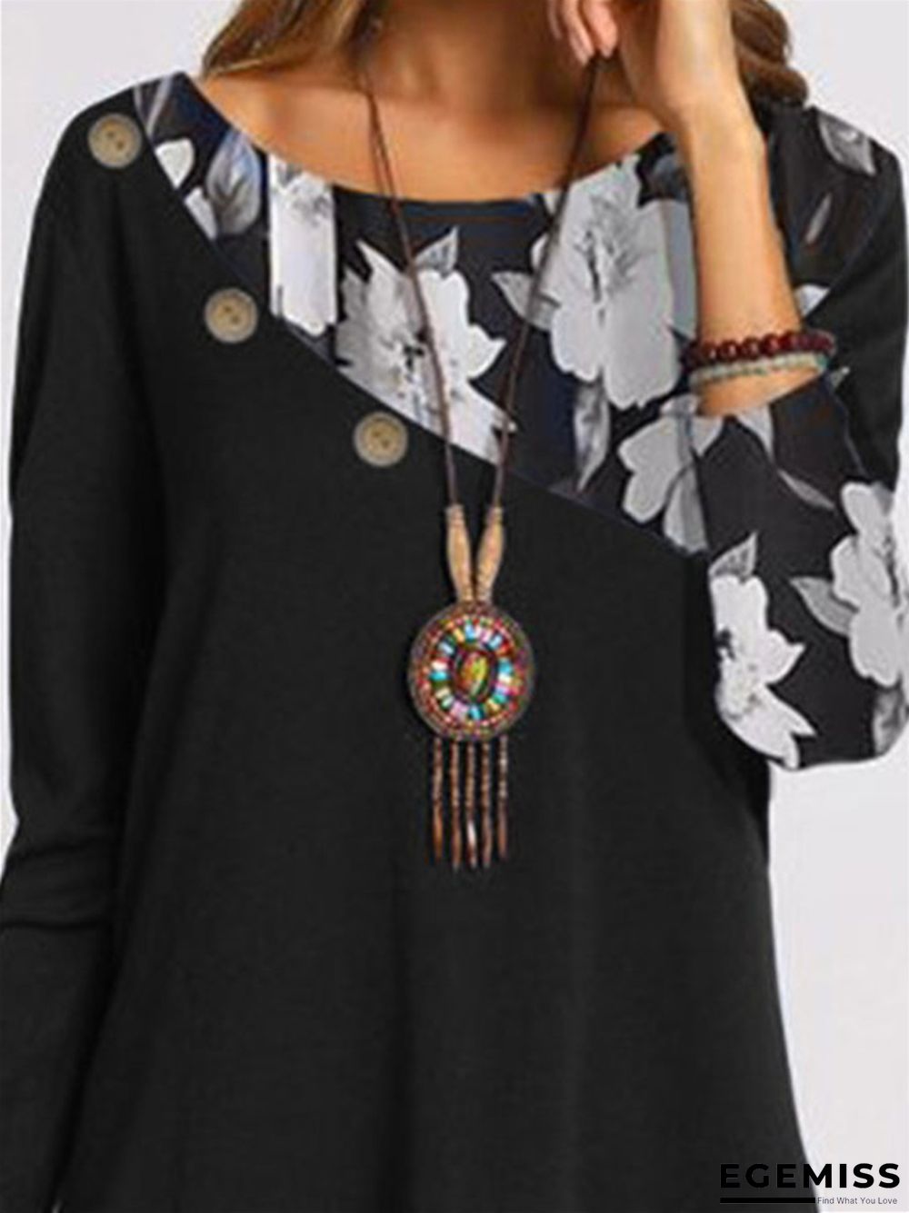 Chiffon Printed Loose Large Black Dresses | EGEMISS