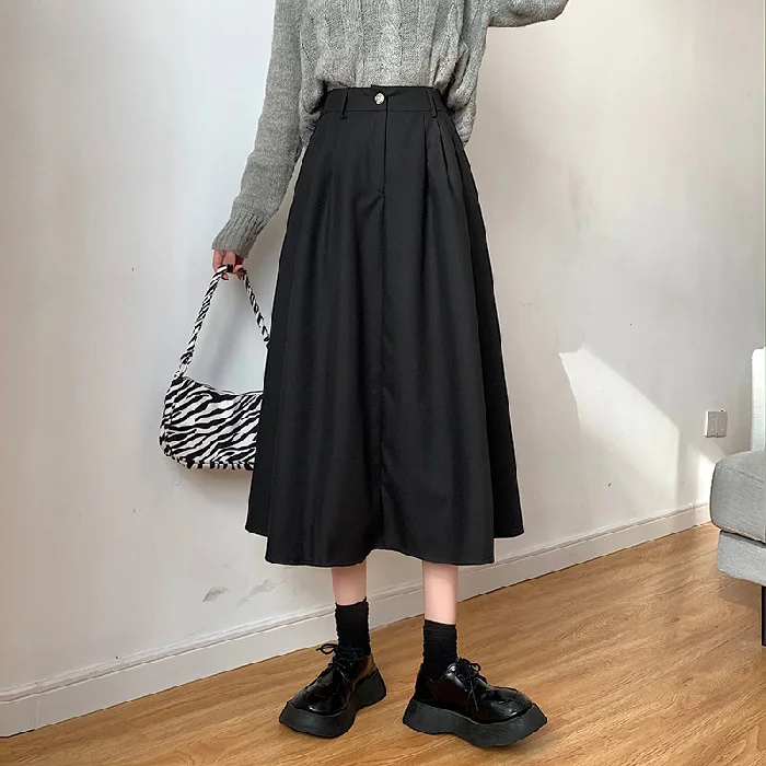 Brownm Brownm High Waist Skirt Female 2023 Autumn And Winter New Korean Version Show Thin Long Skirt Popular Big Swing A-Word Skirt Tide