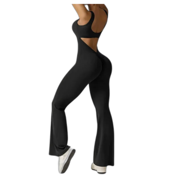 V-cut Backless Flare Jumpsuits