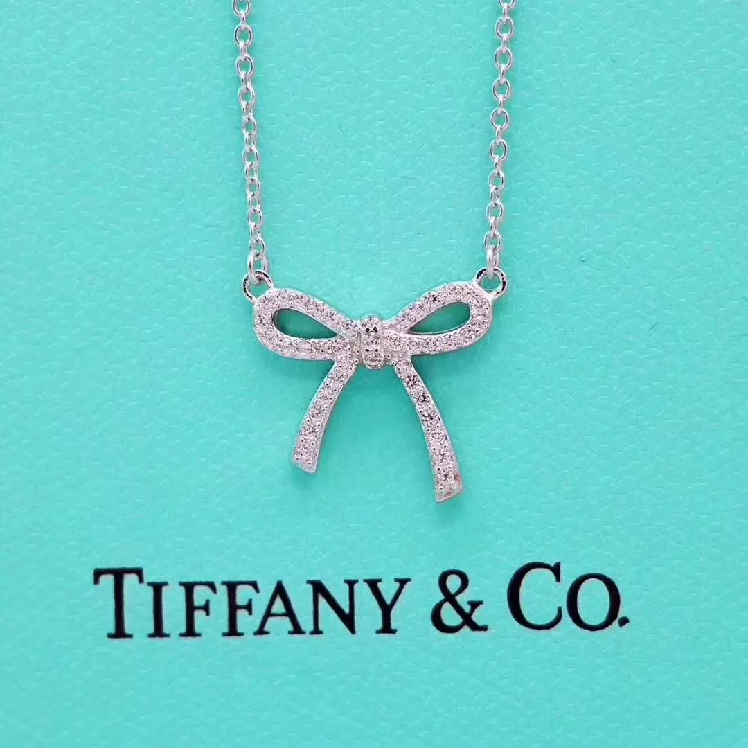 Tiffany Mini Full Diamond Bow Pendant Necklace