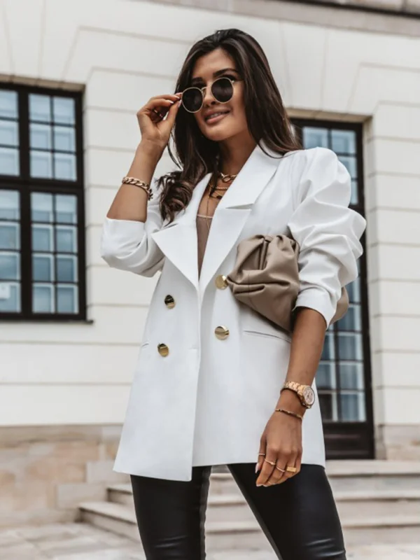 Women's Suit Jacket Double Breasted Solid Color Suit Women's Clothes Flusfy