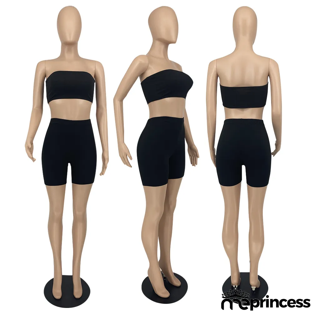 Women's Summer Women's Solid Color Fashion Casual Bandeau Two Piece