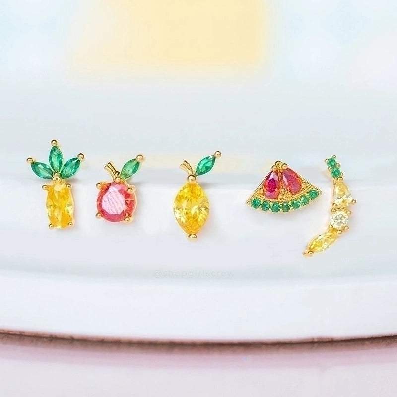 1 Pair Cute Minimalist Fruit Plating Diamond Copper Ear Studs