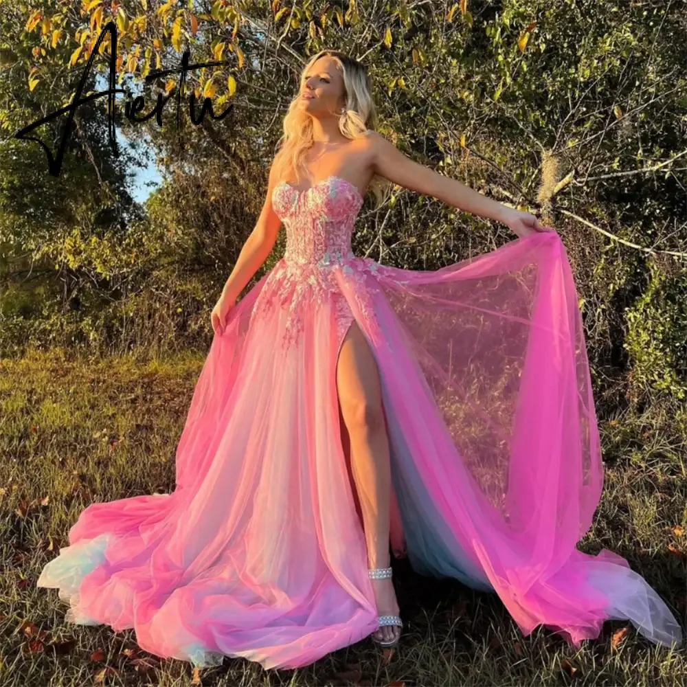 Aiertu  Hot Pink Prom Dresses Sexy Strapless Embroidered  Prom Dress Party Dresses 2024 Custom Dress Aiertu