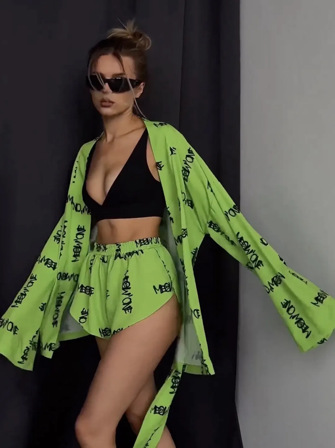 Nigikala Nigikala New Loose Long-Sleeved Women's Printed Casual Commute With Pajamas High-Waist Shorts Set