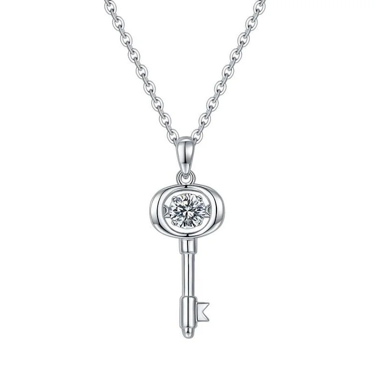925 Sterling Silver 0.5Ct D Color Moissanite Key Pendant Necklace
