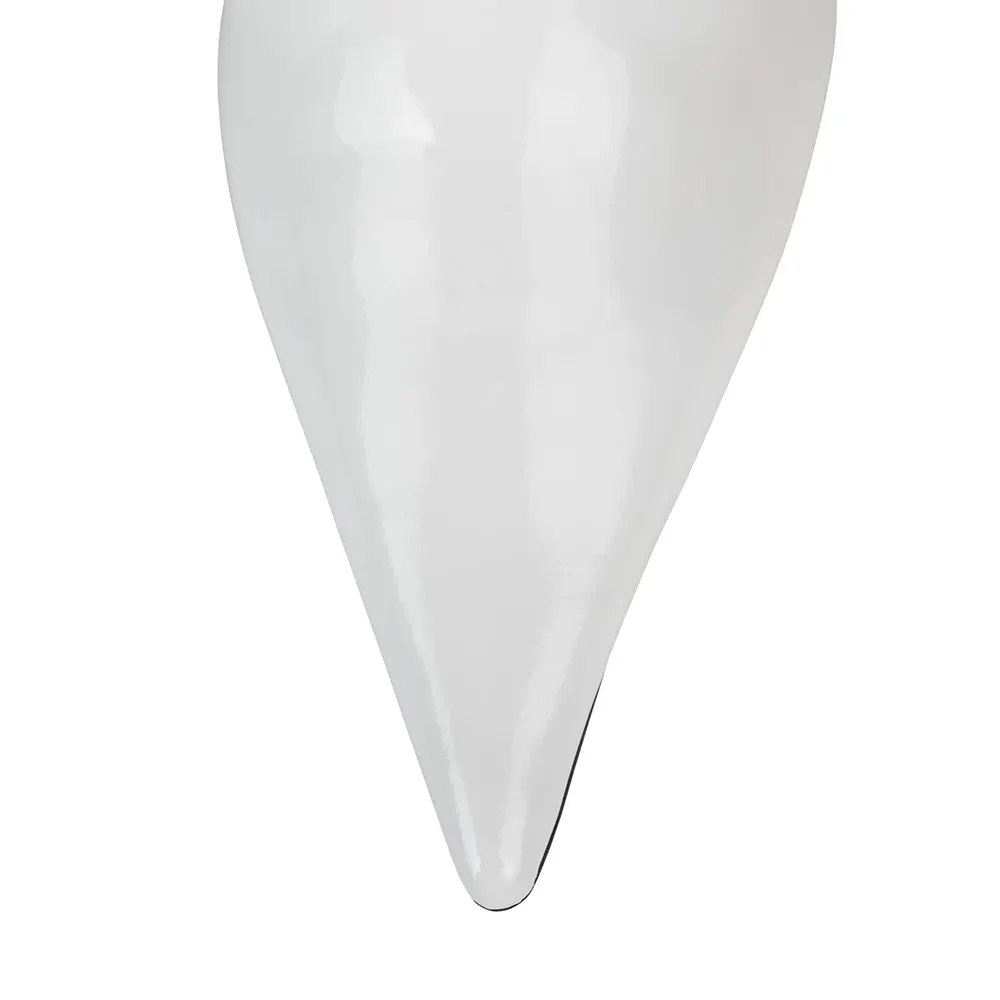 YDN White Patent Leather Decorative Heel Mule Shoes for Women