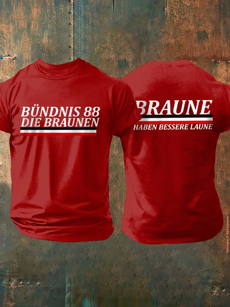 Kurz ärmel iges T-Shirt für Herren ohne Sonne braun bedruckt