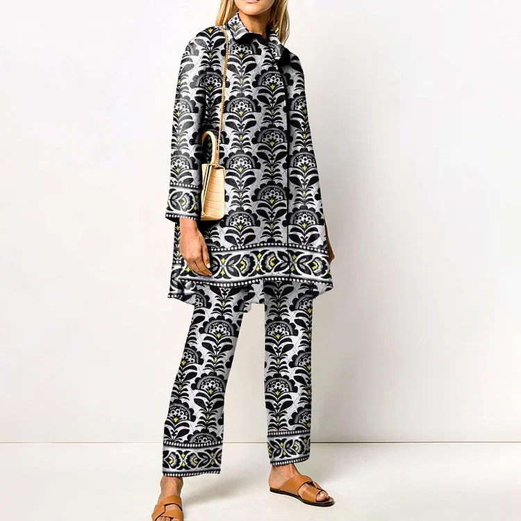 Floral Print Panel Casual Two Piece Set