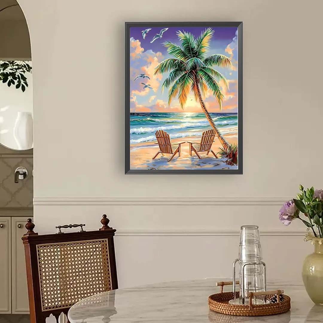 Sunset Beach Palm Oil Diamond Painting Kit 30x40cm