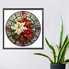 Vitrail de Noël fleurs rouges-perceuse ronde peinture diamant-30*30cm