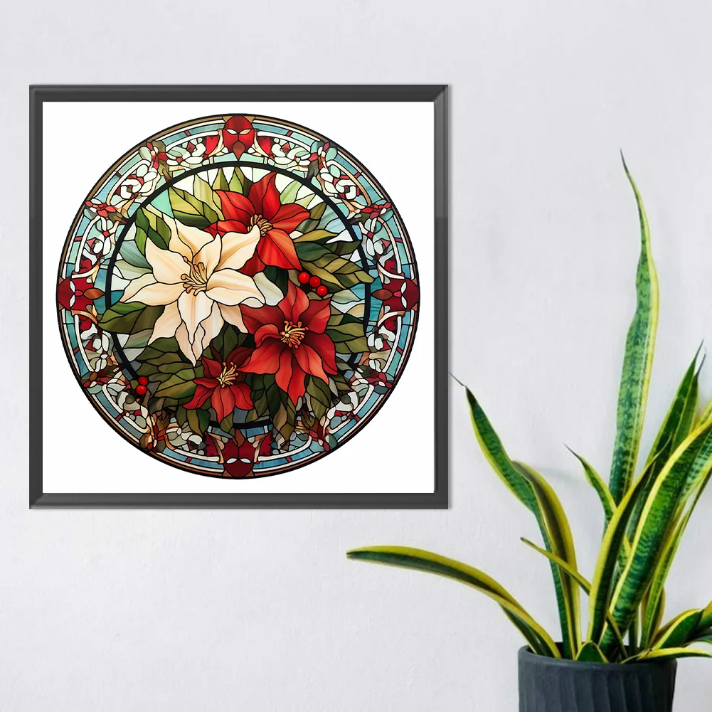 Diamond Painting - Full Round Drill - Stained Glass Poinsettia(Canvas|30*30cm)
