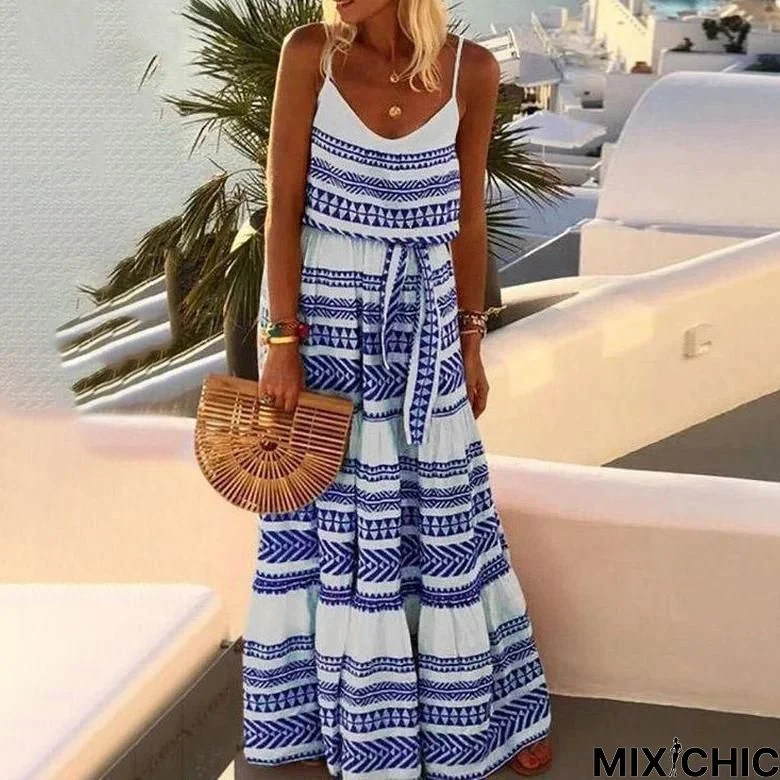 Beach Printed Spaghetti-Neck Maxi Dress