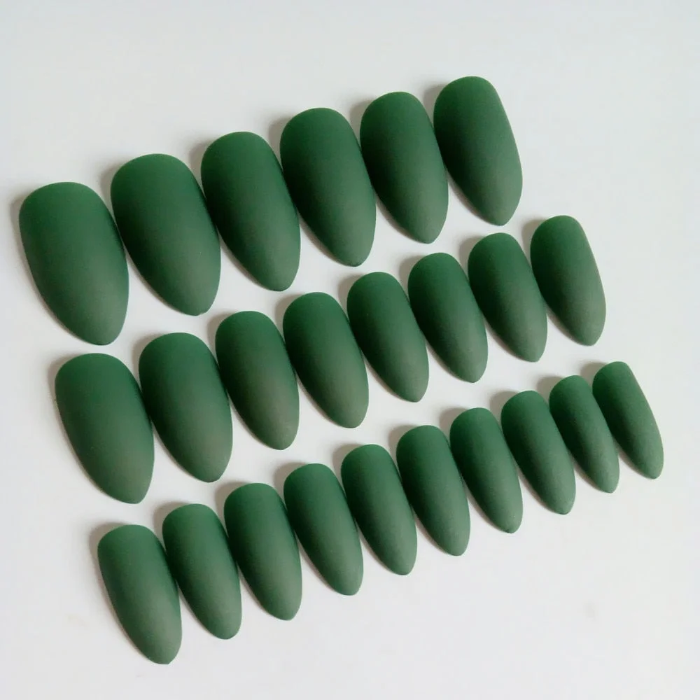 24pcs/set Wholesale Shiny Dark Green Fake Nail Full Cover False Nails Tip DIY Stiletto Nail Salon Products-Nail Inspo