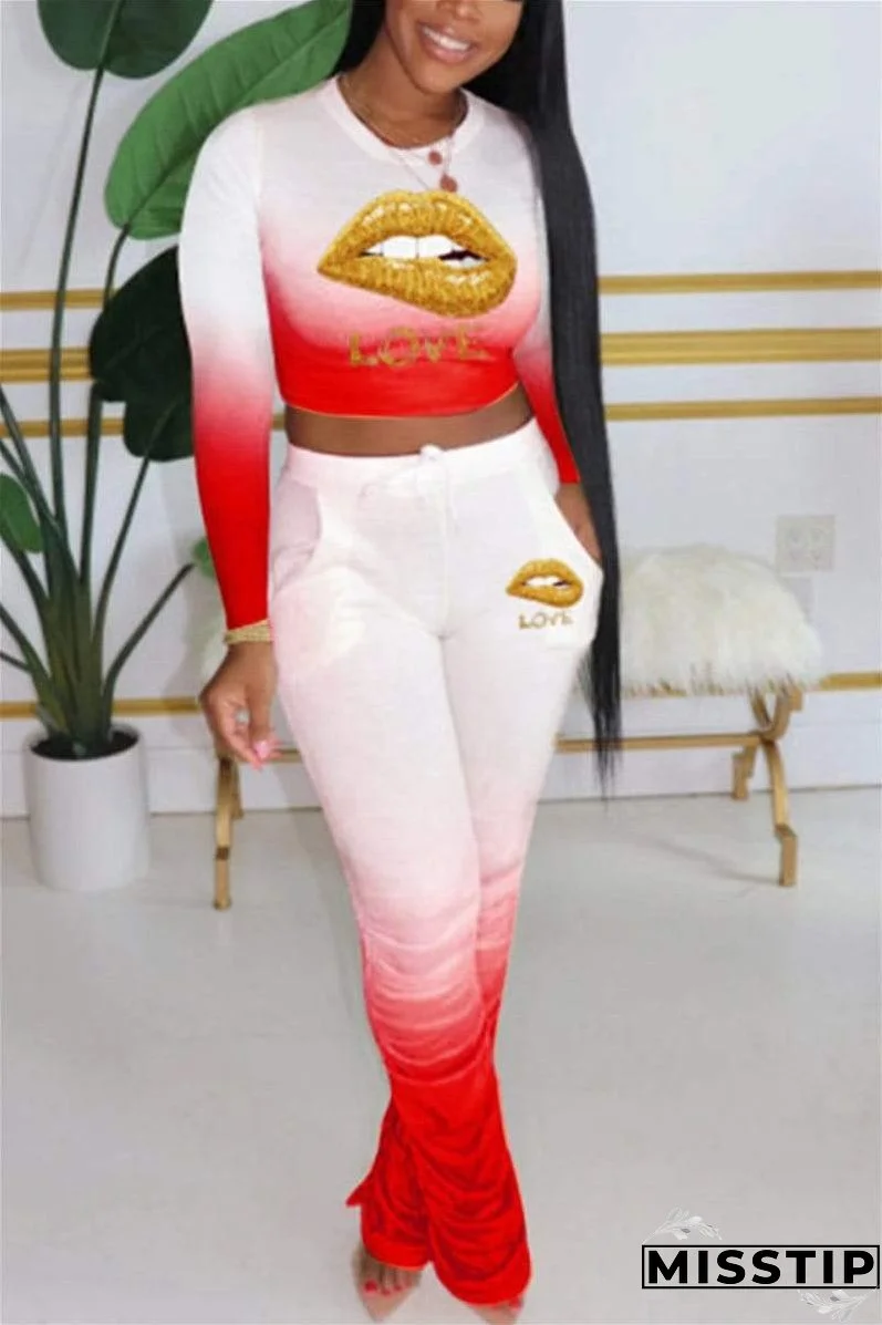 Fashion Gradual Change Lips Printed Set