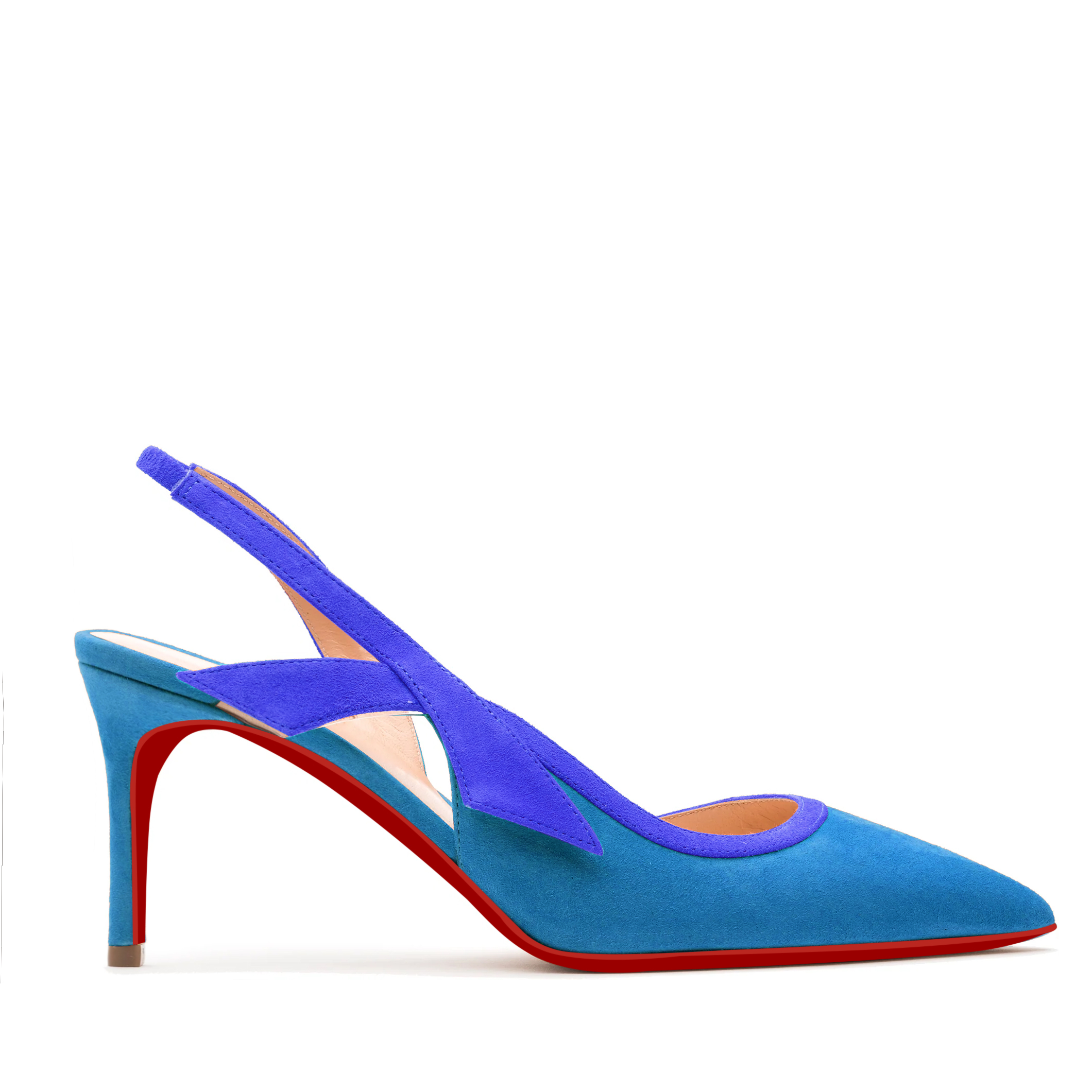 65mm Women's  Kitten Heels Pointed Toe Red Bottom Slingback Pumps Wedding Official Suede Sandals-MERUMOTE