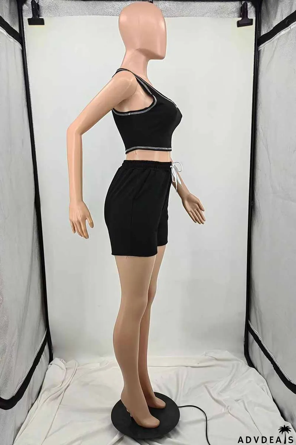 Blue Casual Print Letter U Neck Sleeveless Two Pieces