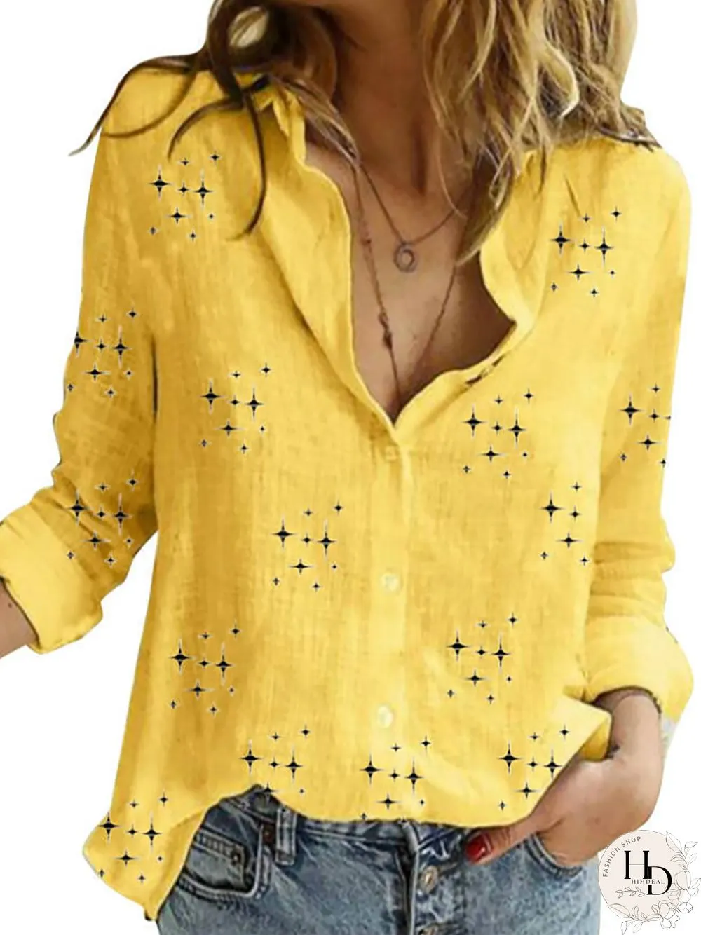 Casual Star Printed Log Sleeves Blouse