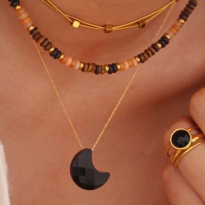 Minimalist Moon Natural Stone Titanium Steel Necklace In Bulk