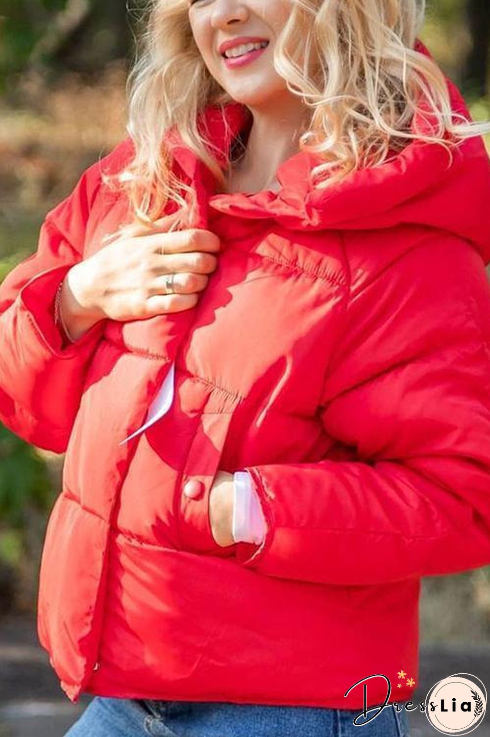 Zipper Button Hooded Coat