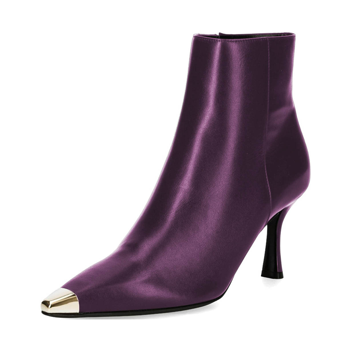 Purple Cap Toe Spool Heel Ankle Boots for Women with Side Zipper Nicepairs