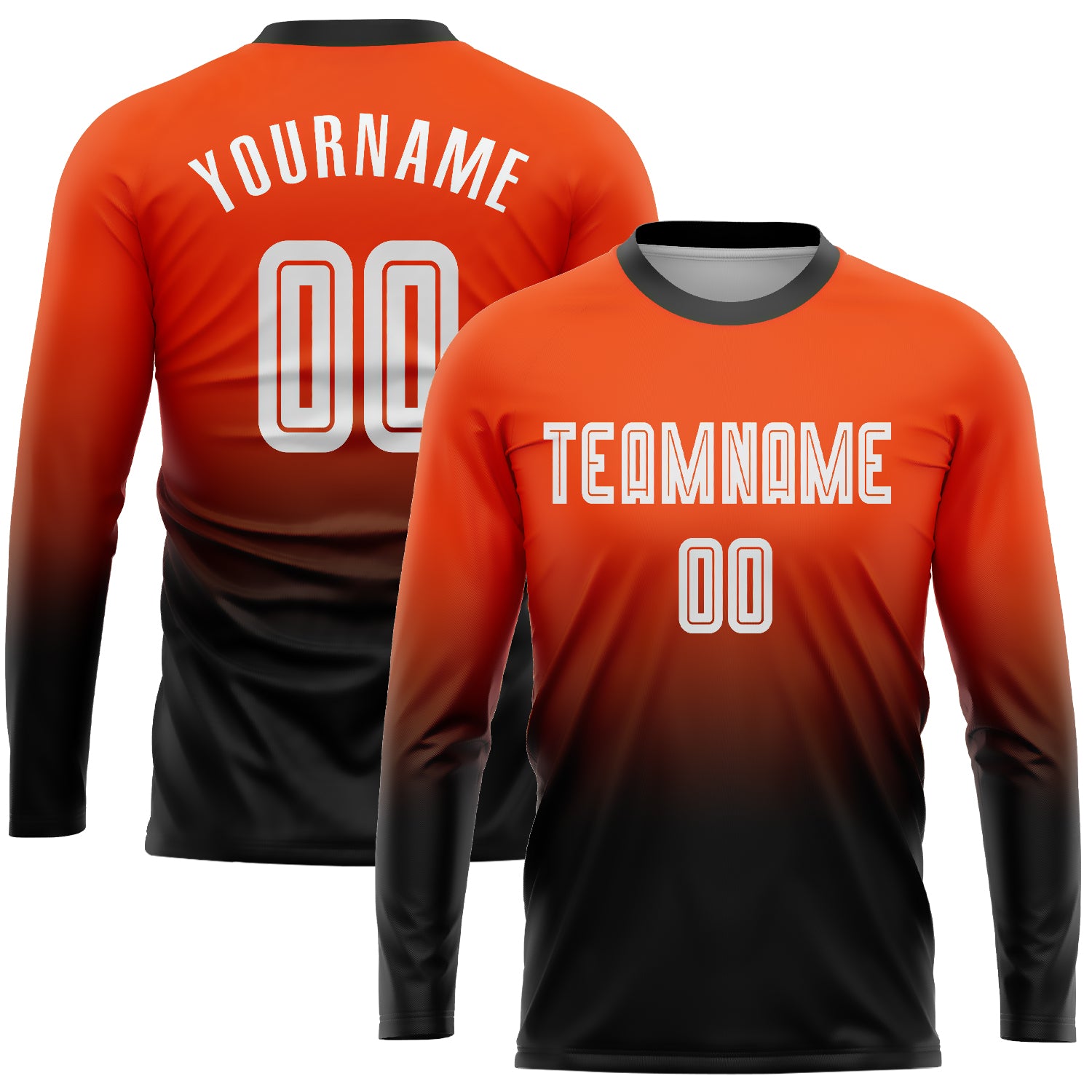 Custom Orange White-Black Sublimation Long Sleeve Fade Fashion Soccer Uniform Jersey | captainssportss.com