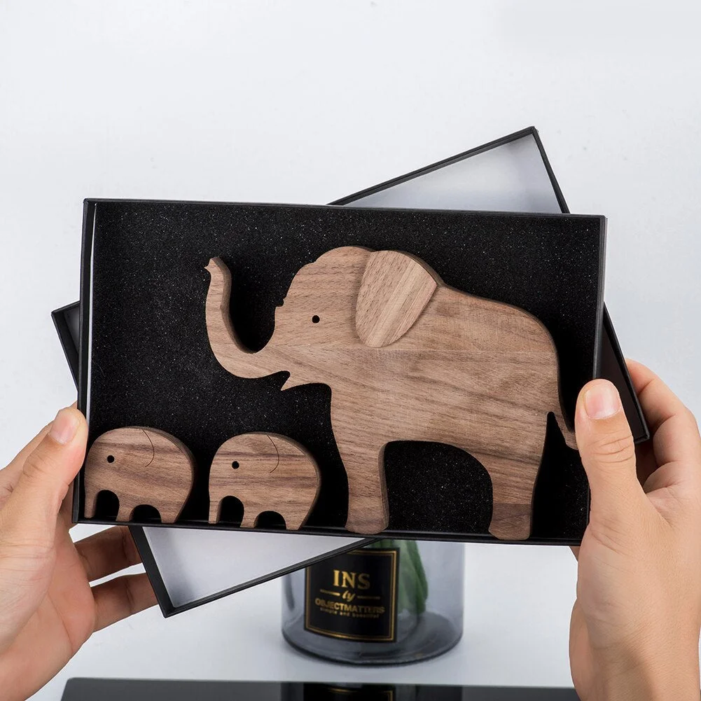 Wood Puppy Family Table Figurin Decor Ornaments Wooden Dog Craft Statue Home Decoration Cute Human and Pets Sculpture Craft Gift