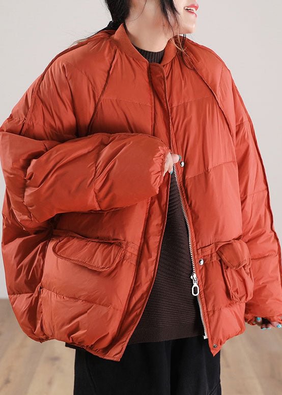 Loose Orange Zip Up Pockets Duck Down Winter Coats Winter CK2409- Fabulory