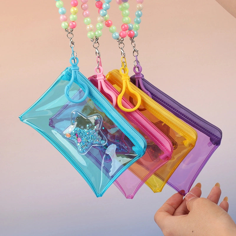 Fashion Stars Pvc Quicksand Color Transparent Coin Purse Card Bag Mouth Red Envelope Earphone Bag Zipper Small Wallet Ornaments