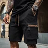 Men's Vintage Waffle Knit Surfing Zipper Pockets Elastic Waist Cargo Shorts by Inlyline