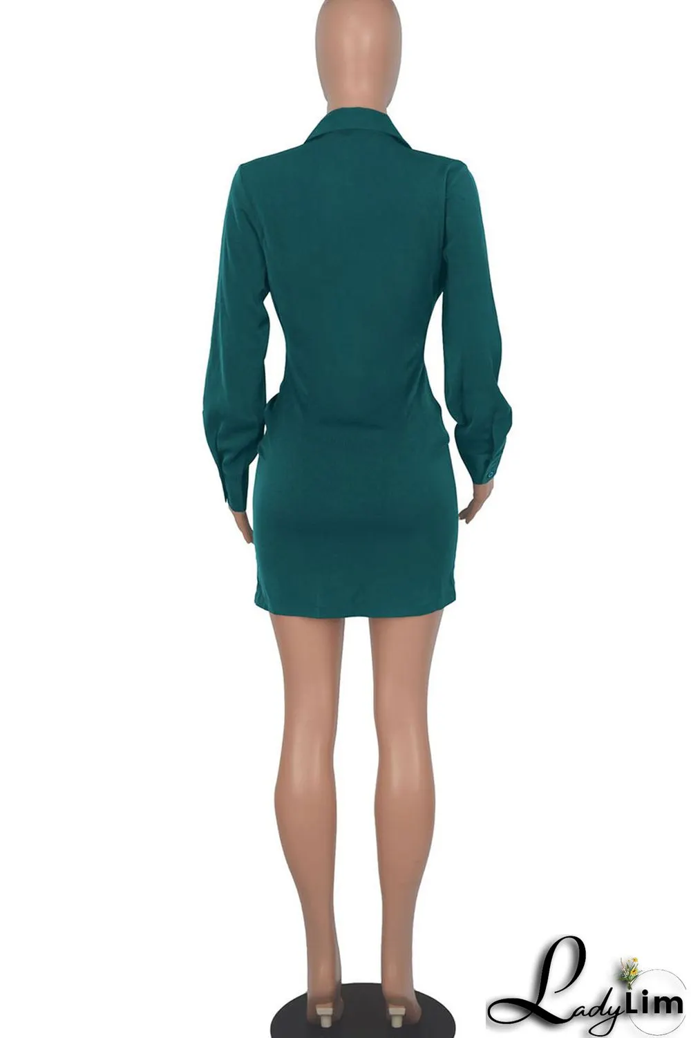 Green Sexy Solid Bandage Patchwork Buckle Fold V Neck Pencil Skirt Dresses