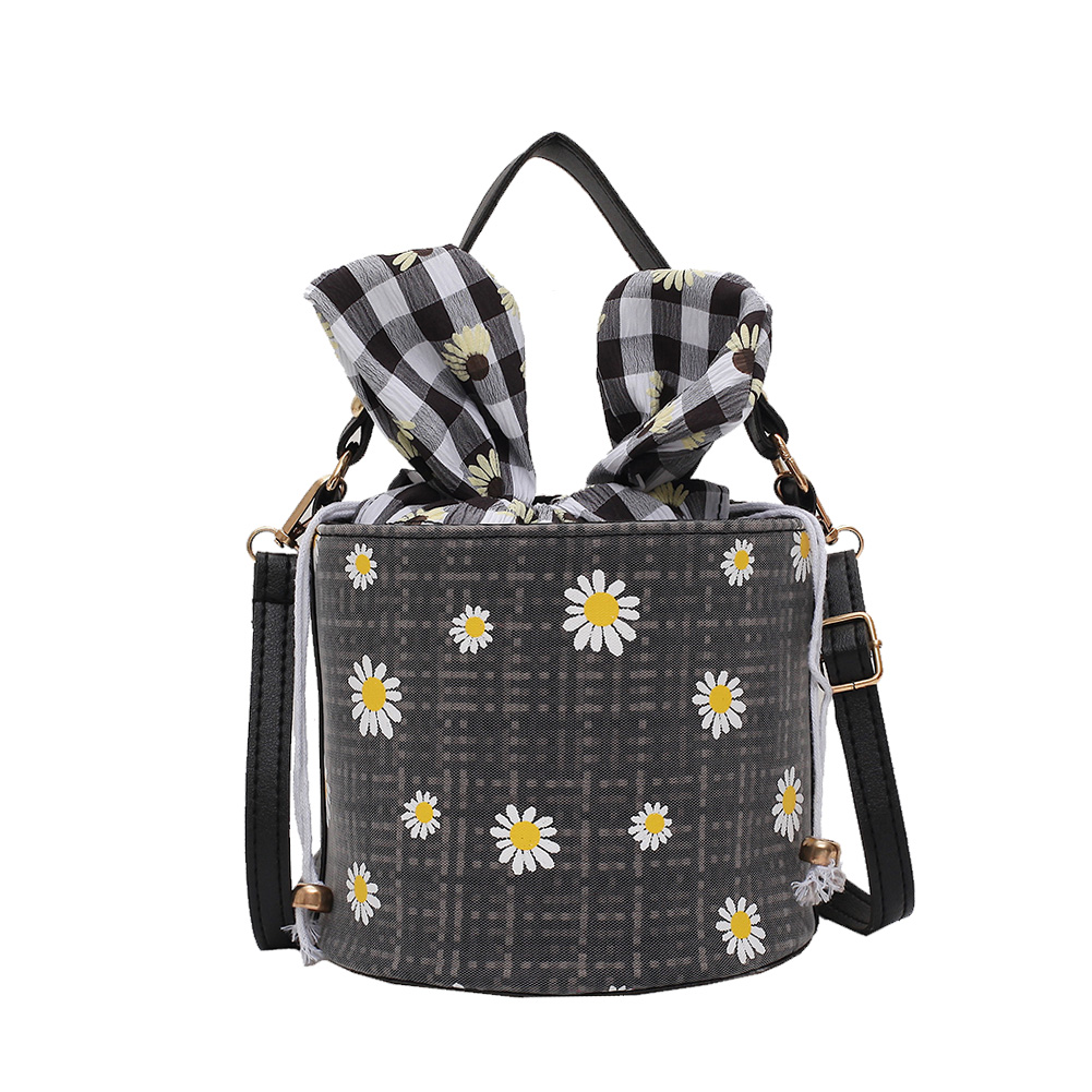 

Woven Knit Bucket Bags Women Daisy Bow Shoulder Crossbody Handbags -Black, 501 Original
