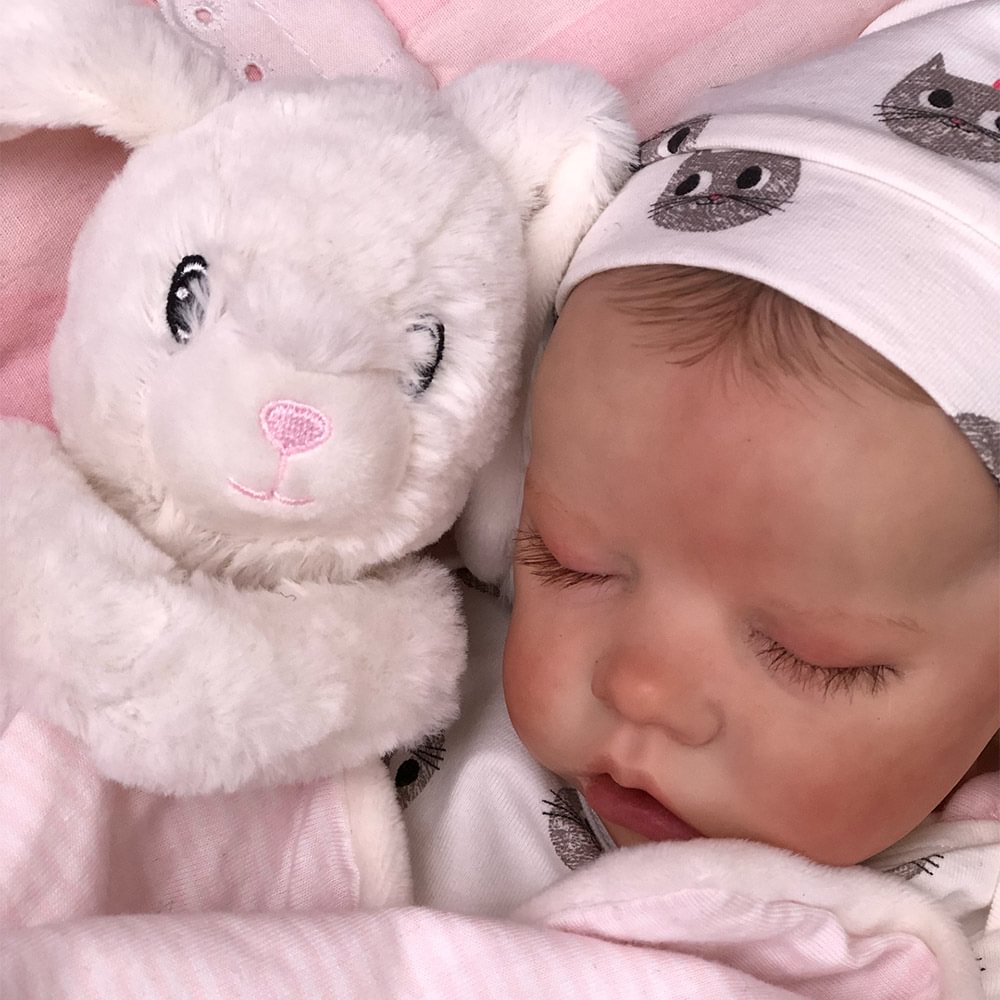 [New Series!]12” Asleep Newborn Hand-painted Hair Girl Handmade Soft Silicone Body Reborn Baby Doll Named Yamosa