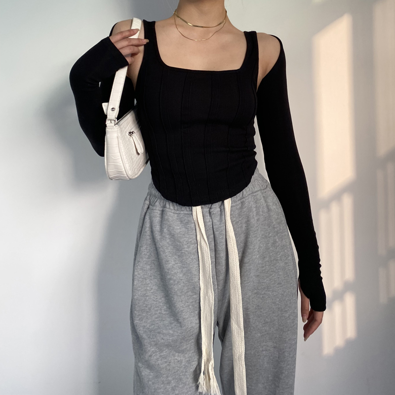Ootddress Women Striped Stitching Slim T-shirt Female 2 In 1 Shrug Set Co-ord Crop Shrug And Corset Tank Tops Set Y2k Streetwear New