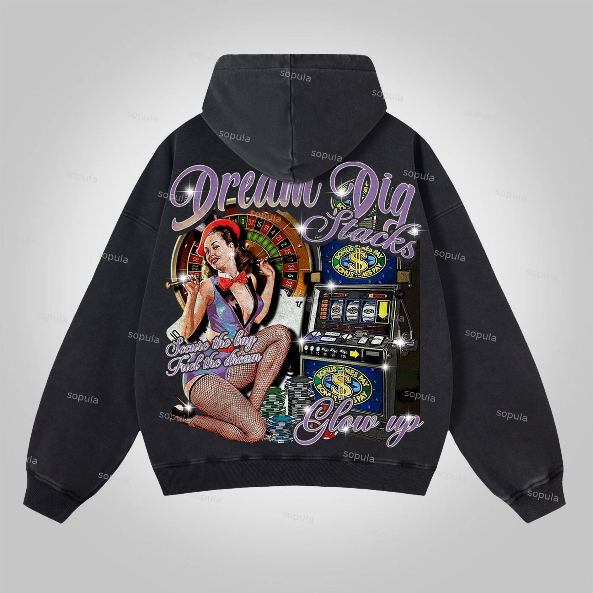 Sopula Place Your Bets On Dreams Vintage Graphic Washed Zip-Up Hoodie - Sopula｜Premium Graphic Tees & Graphic Clothing