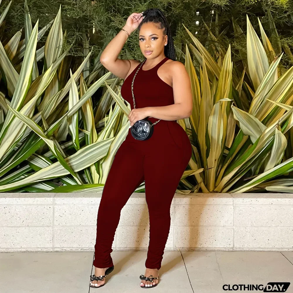 Solid Color Tank Top And Folds Pants Two Piece Sets