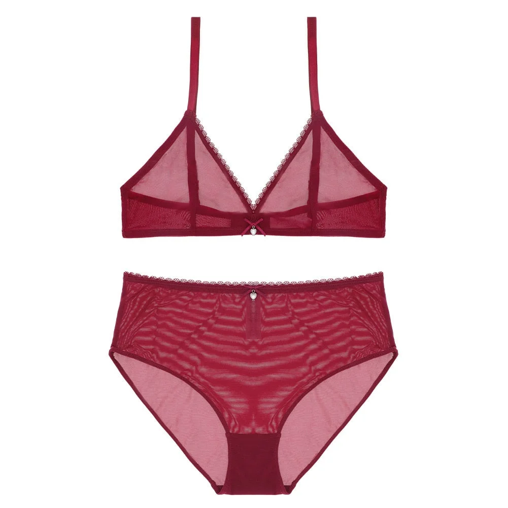 Varsbaby sexy high-waist panties transparent underwear unlined breathable yarn see-through bra set