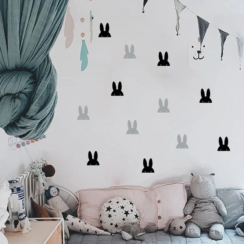 Little Bunny Rabbit Wall Stickers for Girl Baby Nursery Wall Decals Kids Room Bedroom Living room Home Decor Decorative Stickers