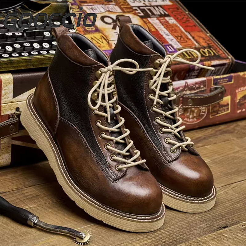 DT184 Retro-Style Cowhide Martin Boots For Men GOOCCIO   