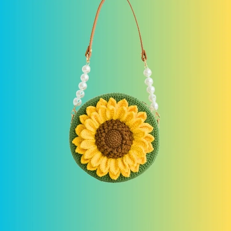 Lulusnow Handmade Green Sunflower Crochet HandBag[Gift:1PC Pearl Bag Strap]