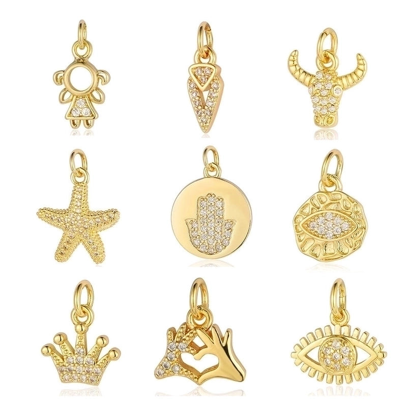 3 Pieces Retro Palm Crown Copper Plating Inlay Zircon 18k Gold Plated Charms Jewelry Accessories