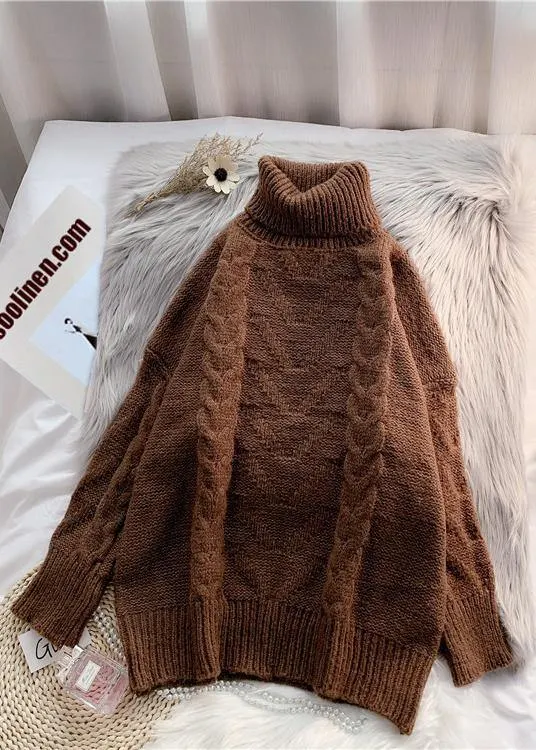 Chunky green knit blouse high neck thick oversize fall knit sweat tops