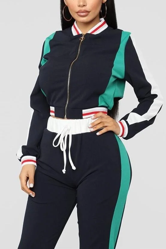 Fashion Stitching Trousers Sports Suit