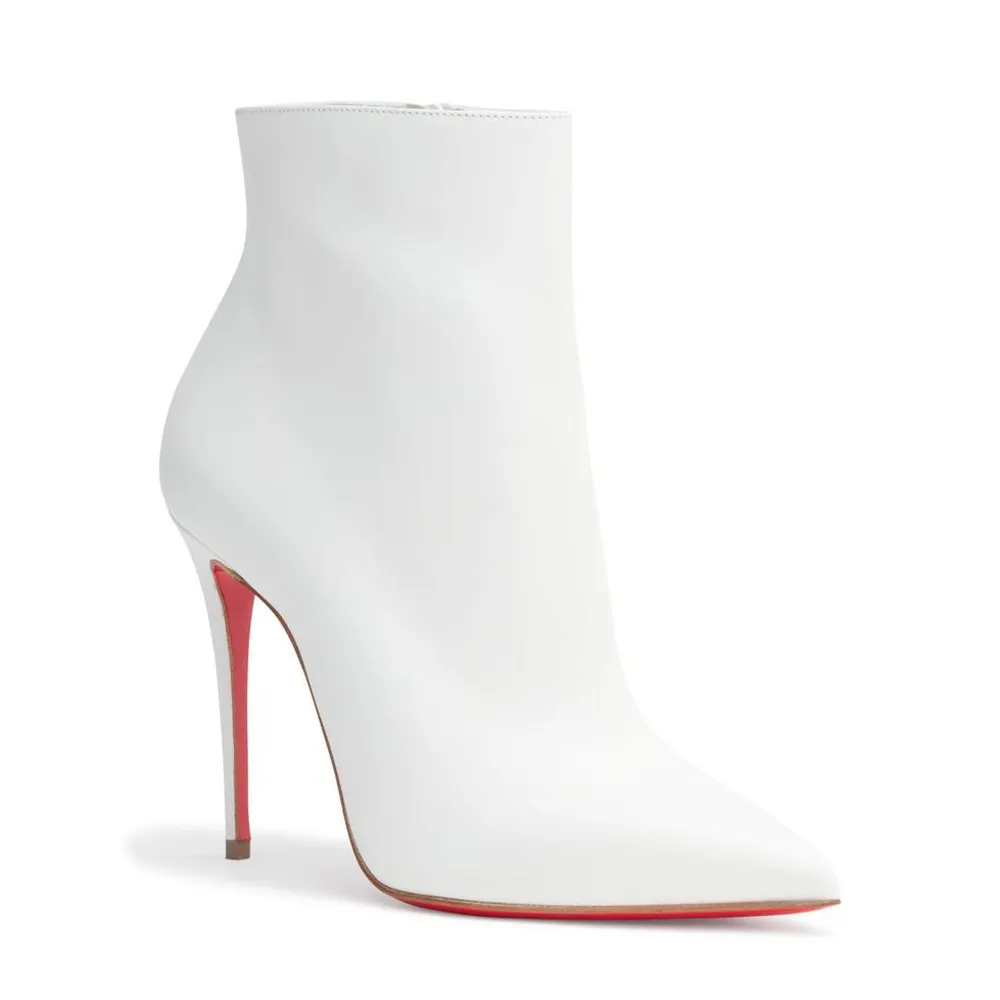 100mm Women's Closed Pointed Toe Red Soles Stilettos Ankle Matte Boots-vocosishoes