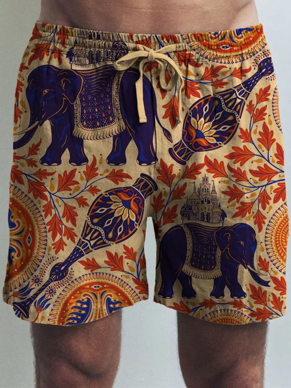 Men's Elephant Boho Pattern Print Casual Shorts